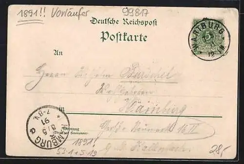 Vorläufer-Lithographie Eisenach, 1891, Wartburg, Lutherstube, Burghof, Lutherhaus