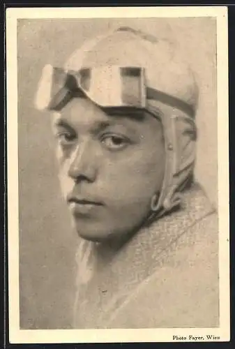 AK Wien, Österr. Postsegelflug von Wien auf den Semmering, Porträt Pilot Robert Kronfeld, Ganzsache
