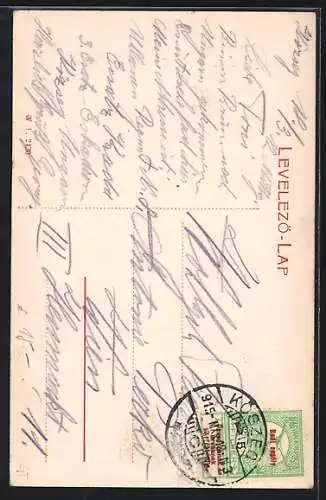 AK Güns, Stadthaus-Gasse mit Kirche