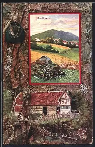 Künstler-Präge-AK Nürnberg, Blick zum Moritzberg, Hausansicht unter dem Berg