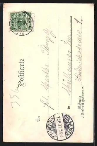 Lithographie Badenweiler, Hotel & Pension Hochblauen, Aussichtsthurm