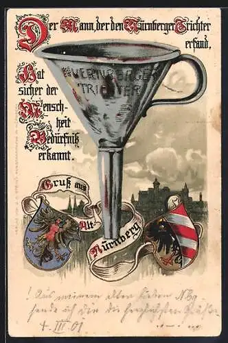 Künstler-AK Nürnberg, Nürnberger Trichter & Stadtwappen