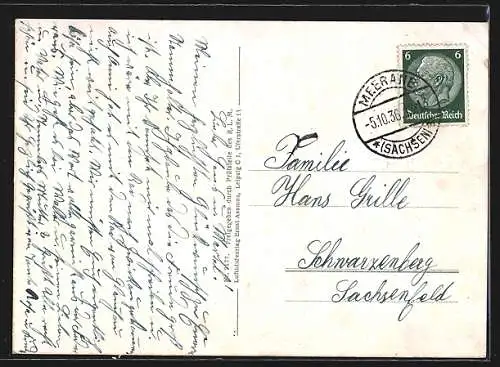 AK Meerane i. Sa., Fliegeraufnahme des Ortskerns