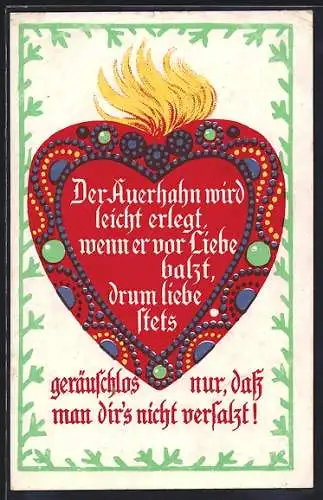 Künstler-AK Buntes Herz mit Liebesspruch
