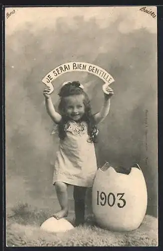 AK Mädchen mit Eierschale und der Jahreszahl 1903