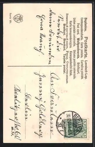 Präge-AK Neujahrsengel mit Weinglas steht auf einer Weltkugel, Neujahrsgruss