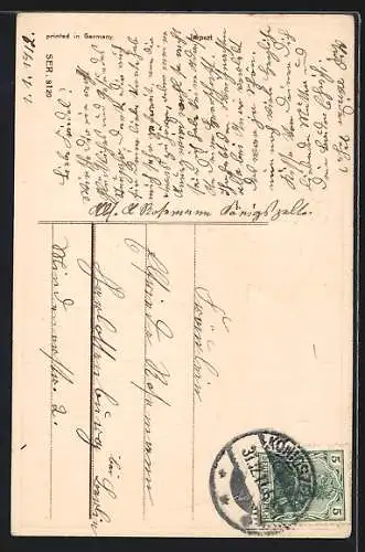 Präge-AK Neujahrsgruss, Junge mit Kleeblättern