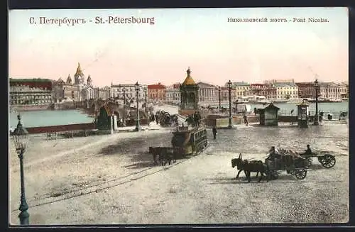AK St. Pétersbourg / St. Petersburg, Pferdebahn auf der Pont Nicolas