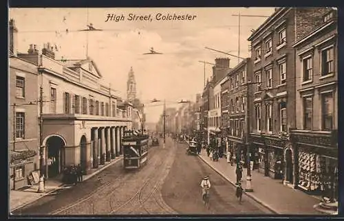 AK Colchester, High Street, Strassenbahn
