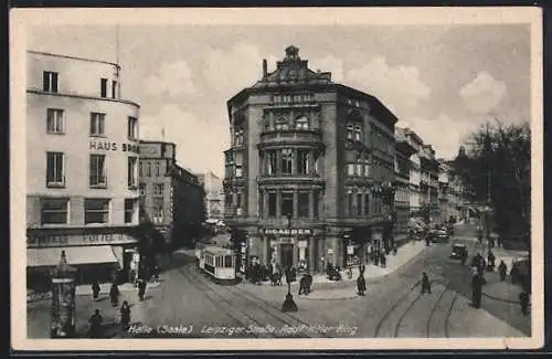 AK Halle / Saale, Leipziger Strasse und Ring mit Strassenbahn
