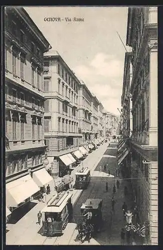 AK Genova, Via Roma, Strassenbahnen