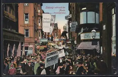 AK Leipzig, Messe, Gedränge auf der Petersstrasse