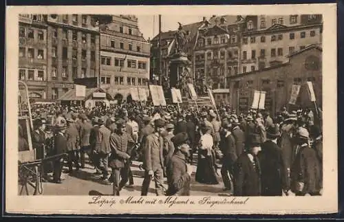 AK Leipzig, Markt mit Messamt u. Siegesdenkmal zur Leipziger Messe