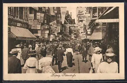 AK Leipzig, Messe, Petersstrasse mit Geschäften