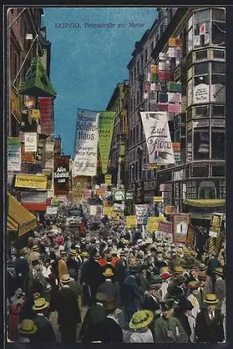 AK Leipzig, Belebte Petersstrasse zur Mustermesse