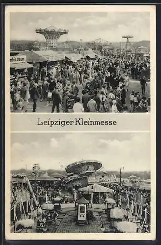 AK Leipzig, Kleinmesse, Festplatz mit Buden und Fahrgeschäften