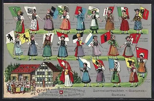 AK Schweiz, Männer und Frauen in Schweizertrachten