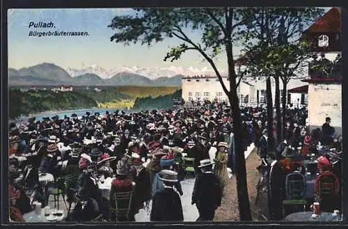 AK Pullach, Bürgerbräuterrassen mit Besuchern