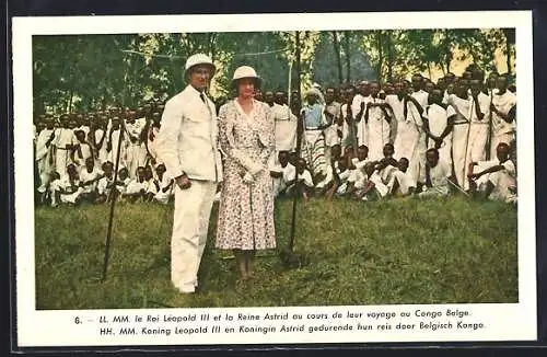 AK Kongo-Zaire, Roi Leopold III et la Reine Astrid au cours de leur voyage, belgisches Königspaar