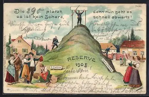 Künstler-AK Bruno Bürger & Ottillie Nr. 7436: Reserve 1906, Reservisten erklimmen einen Berg