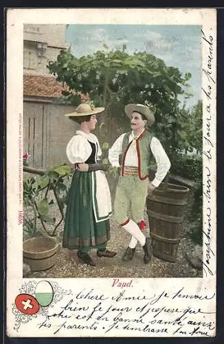 AK Schweizer Paar aus Vaud in Tracht