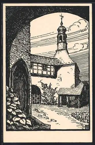 Künstler-AK Lauenstein / Oberfranken, Torwartshaus im Burghof