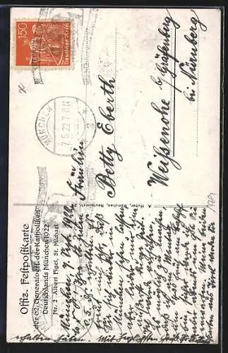 AK 62. Generalversammlung der Katholiken Deutschlands, München 1922, Ritter mit Kreuz und Schild