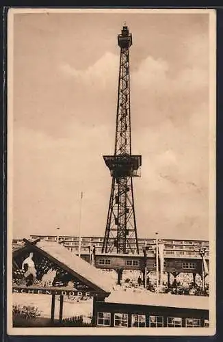 AK Berlin, Deutsche Bauausstellung 1931, Berliner Funkturm und deutsches Dorf