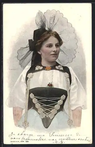 AK Junge Frau in schweizerischer Tracht