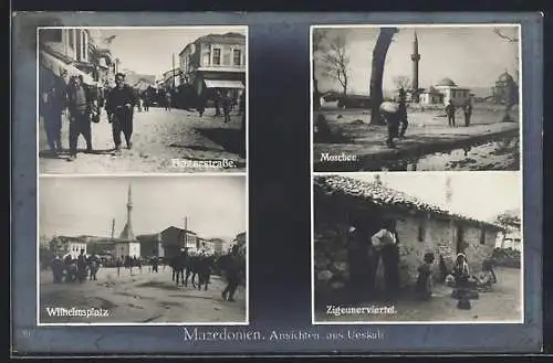 AK Skopje / Ueskueb, Bazarstrasse, Moschee, Wilhelmsplatz, Zigeunerviertel, Sinti und Roma / Zigeuner