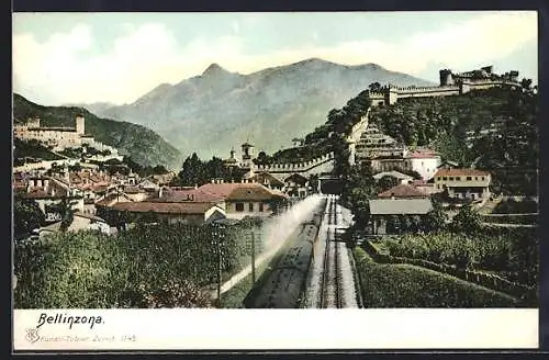 AK Bellinzona, Eisenbahn fährt in den Tunnel hinein