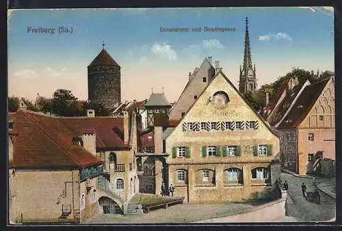 AK Freiberg / Sachsen, Donatsturm und Donatsgasse