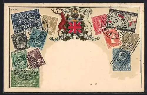 AK British Columbia, Kanadische Briefmarken und Wappen