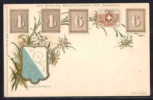 Lithographie Die ersten Briefmarken der Schweiz, Wappen des Canton Zürich