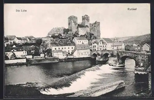 AK Runkel a.d. Lahn, Blick zur Stadt mit Burg
