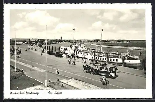 AK Norderney, Am Hafen mit Pferdekutsche