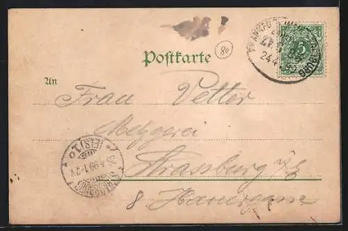 Lithographie Darmstadt, Die Bahnhöfe, Markt und Rathaus, Parade- und Theaterplatz
