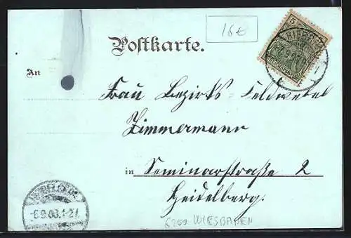 Lithographie Biebrich / Rhein, Totalansicht, Moosburg, Schloss, Unteroffiziersschule