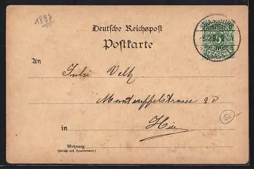 Lithographie Wiesbaden, Neues Theater, Curhaus Park, Kochbrunenn und Trinkhalle