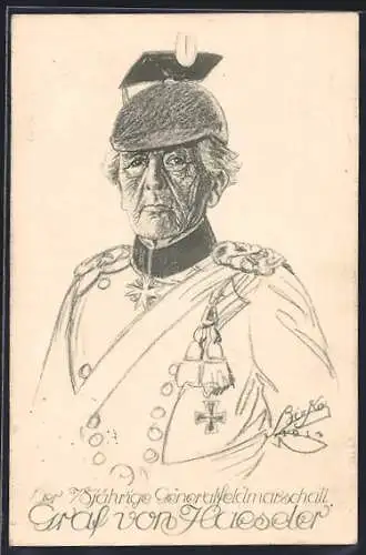 Künstler-AK Generalfeldmarschall Graf von Haeseler in Uniform