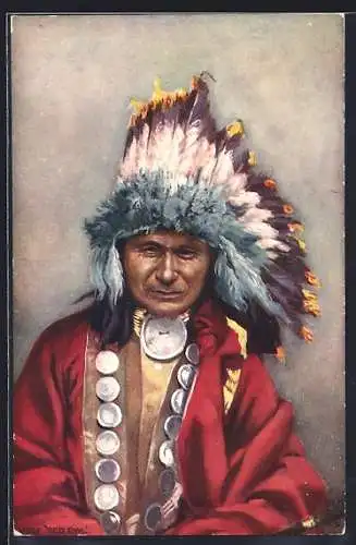 Künstler-AK Indianer-Häuptling Red Owl