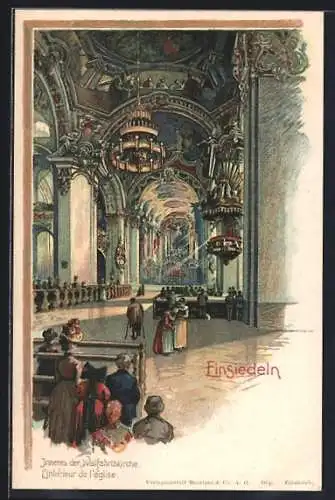 Lithographie Einsiedeln, Inneres der Wallfahrtskirche