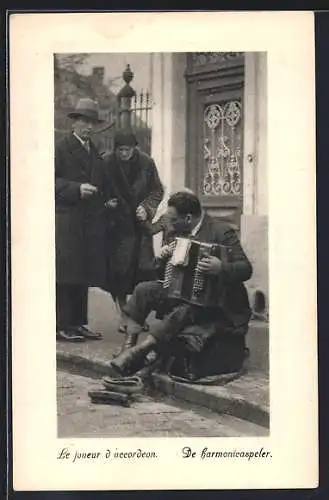 AK Brüssel, le joueur d`accordeon, Strassenmusiker mit Akkordeon