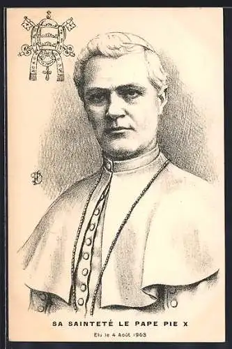 Künstler-AK Papst Pius X. 1903 mit Kronen-Wappen