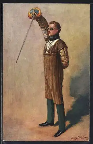 Künstler-AK Georg Mühlberg: studentische Szene, Der Herr Paukant