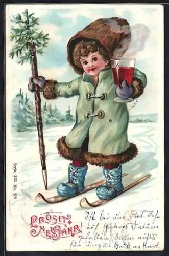 AK Kleiner Junge mit Ski - viel Vergnügen