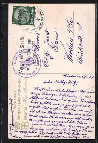 AK München, Münchner Hofbräuhaus, Urkunde des Wohltrinkens