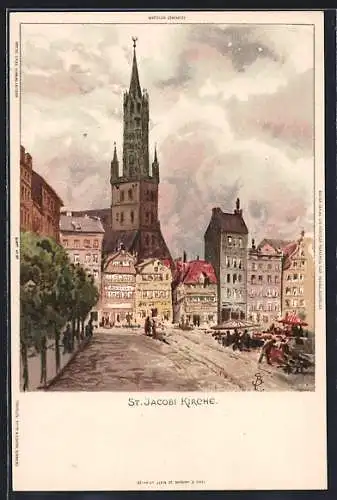 Künstler-AK C.Biese: Hamburg, St. Jacobi Kirche, Händler