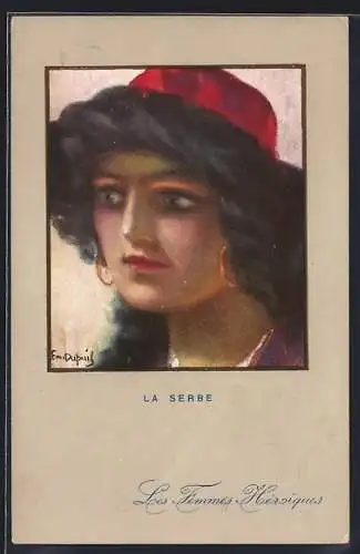 Künstler-AK Em. Dupuis: Serbin mit schönem Ohrschmuck