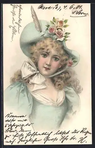 AK junges Mädchen im Sommerkleid mit Hut